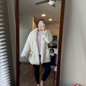 aerie cream faux fur teddy cardigan